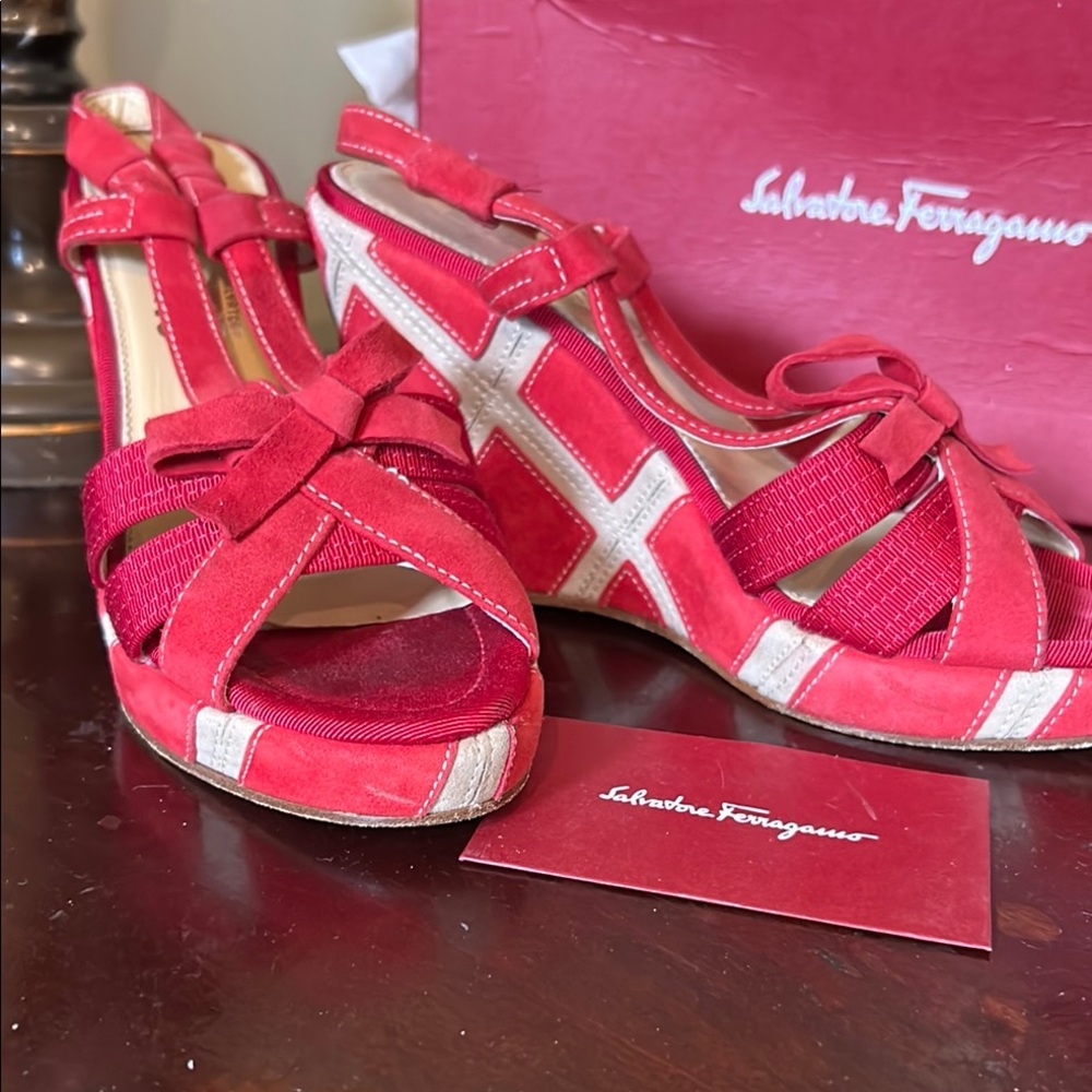 Salvatore Ferragamo Red Wedge Sandals